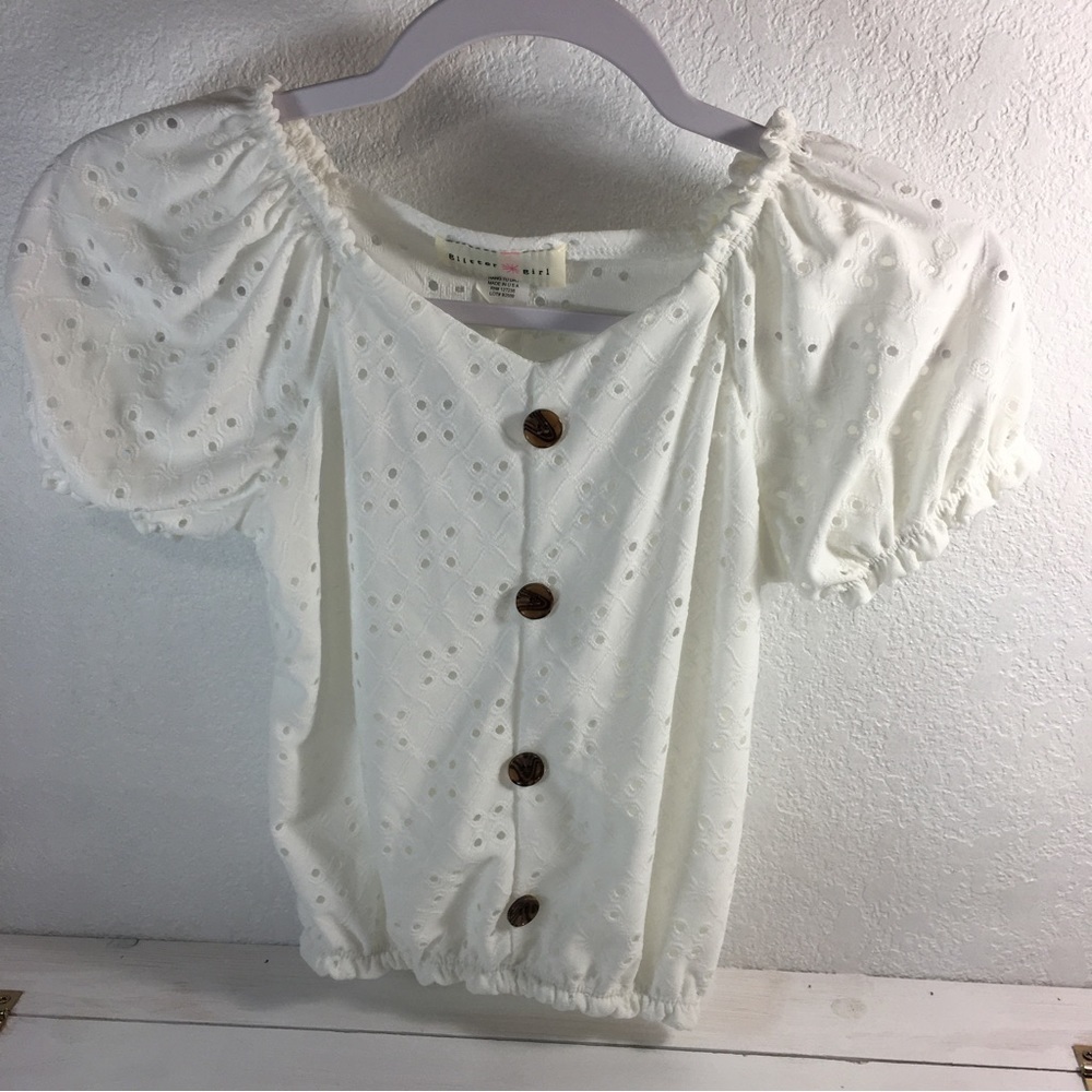 Glitter Girl Top Girls Blouse White Size 7/8 NWT